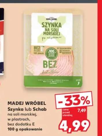 Szynka na soli morskiej w plastrach bez dodatku E Madej Wróbel +1 wariant