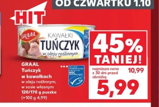 Tuńczyk w kawałkach w oleju roślinnym Graal +1 wariant
