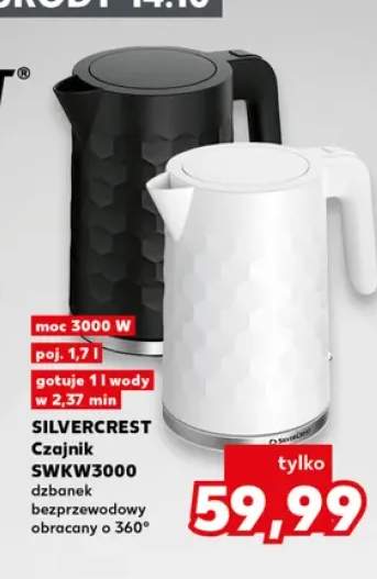 Czajnik SWKW3000 dzbanek bezprzewodowy obracany o 360° 1,7 l Silvercrest