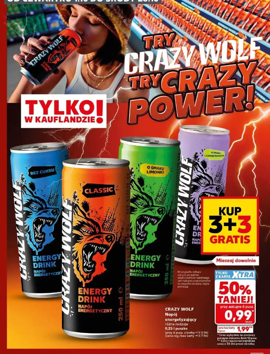 Napój energetyzujący Classic Crazy Wolf +3 warianty