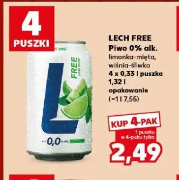 Piwo bezalkoholowe Lech limonka-mięta 4-pak +1 wariant