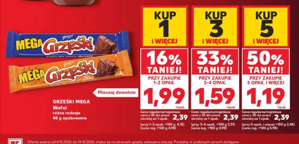Wafel Grześki Mega kakaowy w czekoladzie deserowej +1 wariant