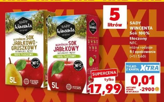 Sok tłoczony NFC jabłkowy Sady Wincenta 100% +1 wariant
