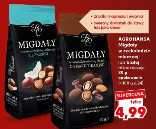 Migdały w czekoladzie mlecznej i białej o smaku tiramisu Agrohansa +1 wariant