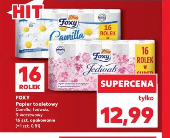 Papier toaletowy Camilla 3-warstwowy 16-pak Foxy +1 wariant