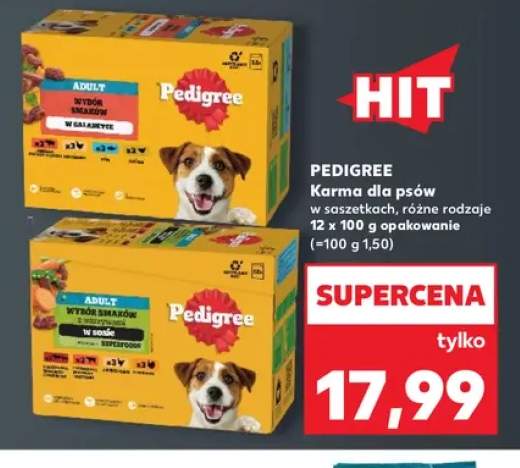 Karma dla psów w saszetkach Pedigree Adult wybór smaków w galaretce 12-pak +1 wariant