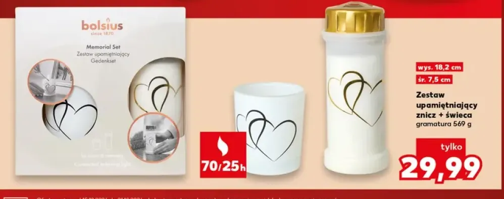 Zestaw upamiętniający znicz + świeca Bolsius