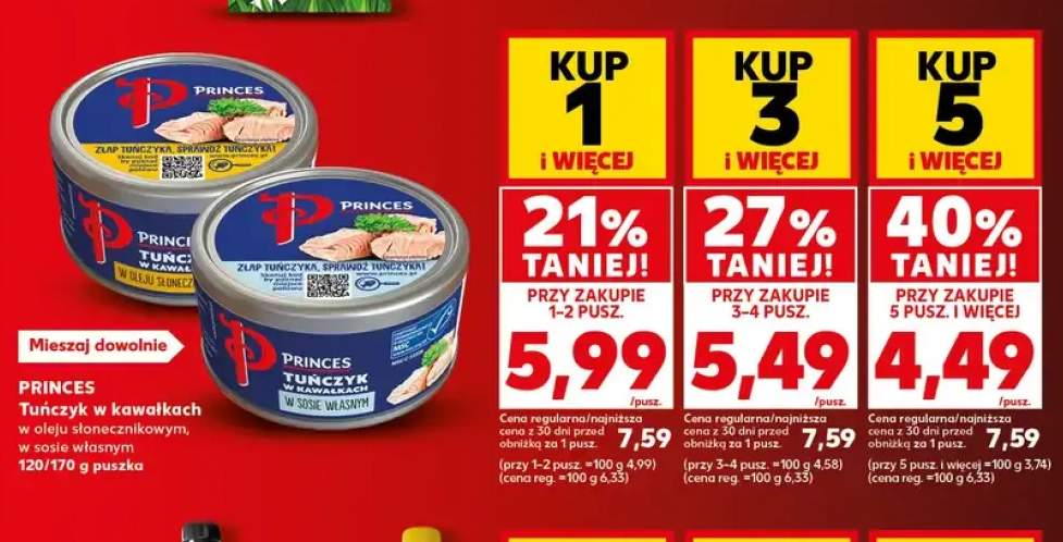 Tuńczyk w kawałkach w oleju słonecznikowym Princes +1 wariant