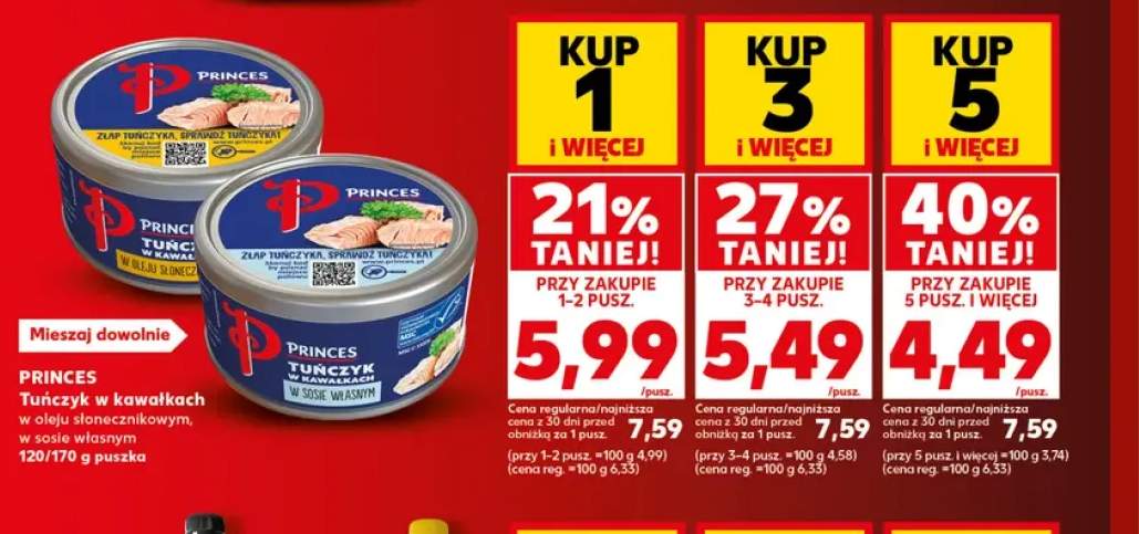 Tuńczyk w kawałkach w oleju słonecznikowym Princes +1 wariant