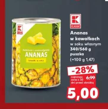 Ananas w puszce w kawałkach w soku własnym K-Classic