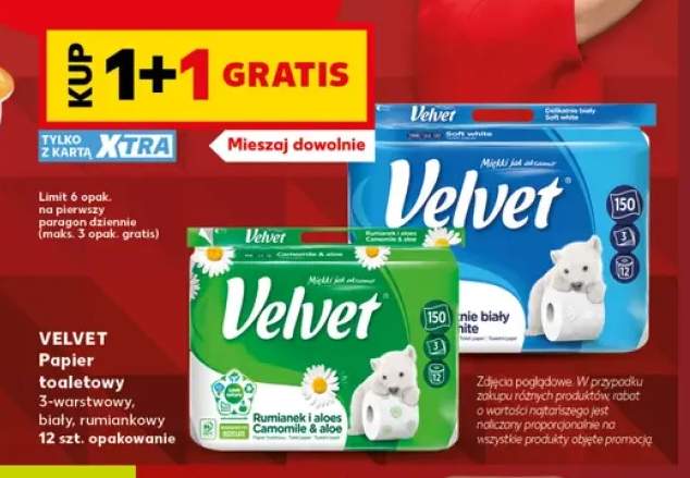 Papier toaletowy 3-warstwowy biały 12-pak Velvet +1 wariant
