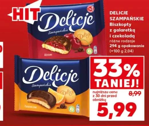Biszkopty z galaretką i czekoladą Delicje Szampańskie wiśniowe +1 wariant