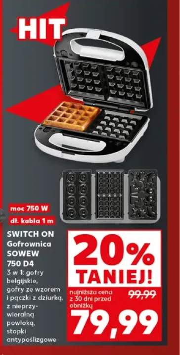 Gofrownica 3 w 1 Sowew 750 D4 Switch On
