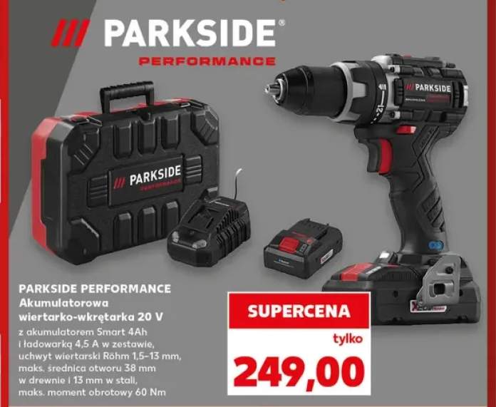 Akumulatorowa wiertarko-wkrętarka 20V Parkside Performance