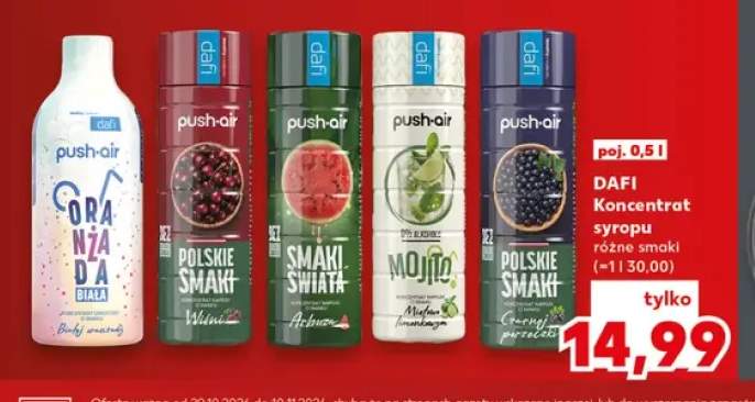 Koncentrat syropu push-air Biała oranżada Dafi +4 warianty